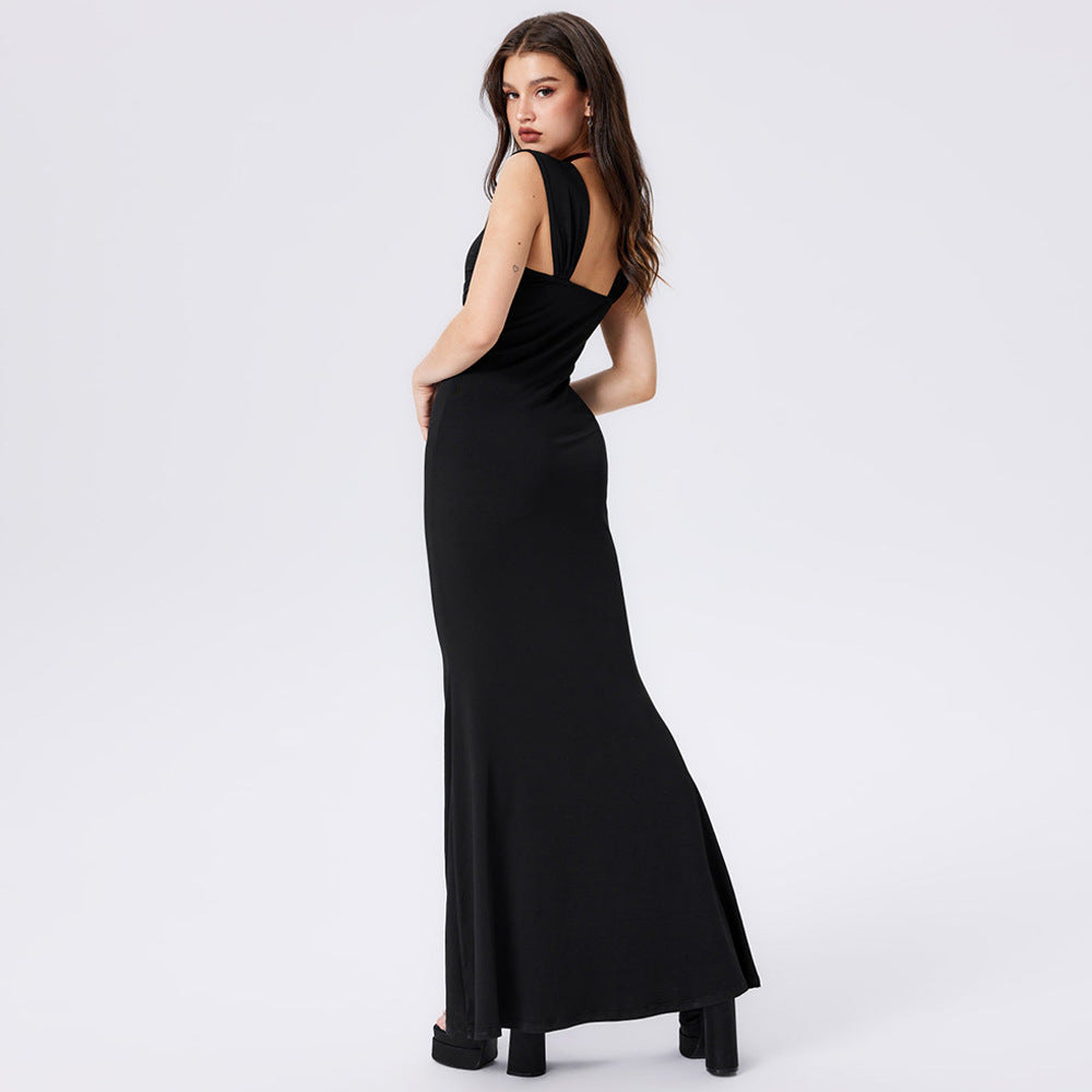 Sexy Outer Wear Sheath Square Collar Vest Dress Summer Sexy Slim Slimming Long Fishtail Dress for Women