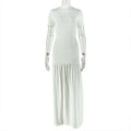 Slim Fit Solid Color Women Clothing Crew Neck Simple Hip Dress Slimming Patchwork Short Sleeve Maxi Dress