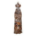 Autumn Winter Women Clothing Halter Lace up Tiger Stripe Pattern Sexy Backless Sheath Dress