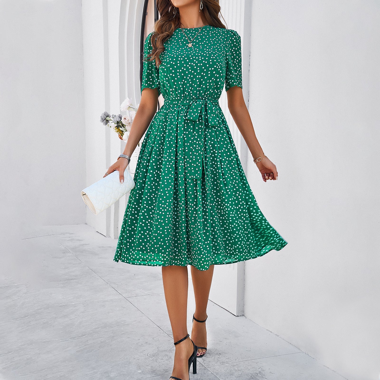 Women Spring Summer Casual Polka Dot Printed Dress