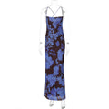 Summer Women Clothing French off Neck Strap Backless Long Printed Dress