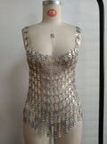 Women Clothing Sexy Sequined Top Square Acrylic Hollow Out Cutout Nightclub Party