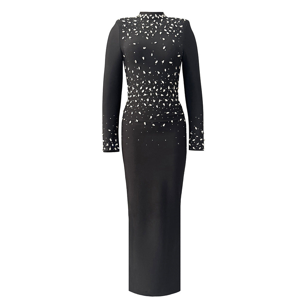 Elegant Long Sleeved Rhinestone Bandage Dress Ladies Cocktail Party Evening Dress
