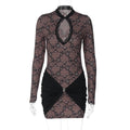 Women Clothing Winter Printed Sexy Lace Cutout Slim Fit Sheath Dress for Women