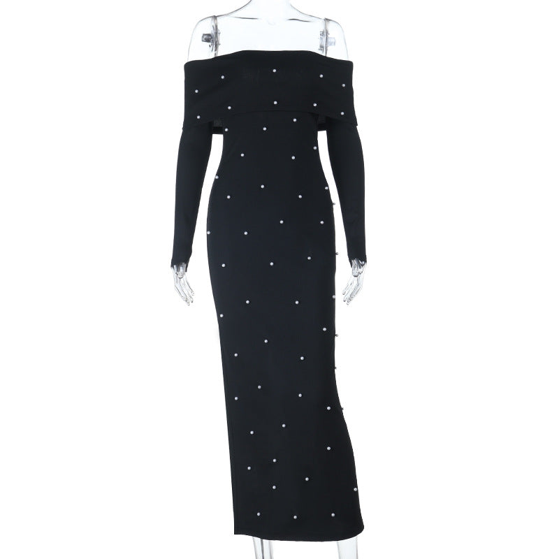 Beaded off Shoulder Dress Spring Slim Fit Evening Dress