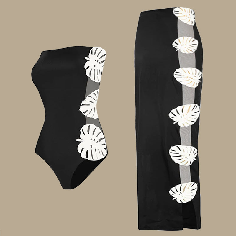 Sexy Cutout Leaf Decoration One Piece Swimsuit Women
