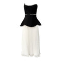 Tube Top Diamond Stitching Bandage Dress Party Elegant Dress Faux Two Piece Pleated Dress