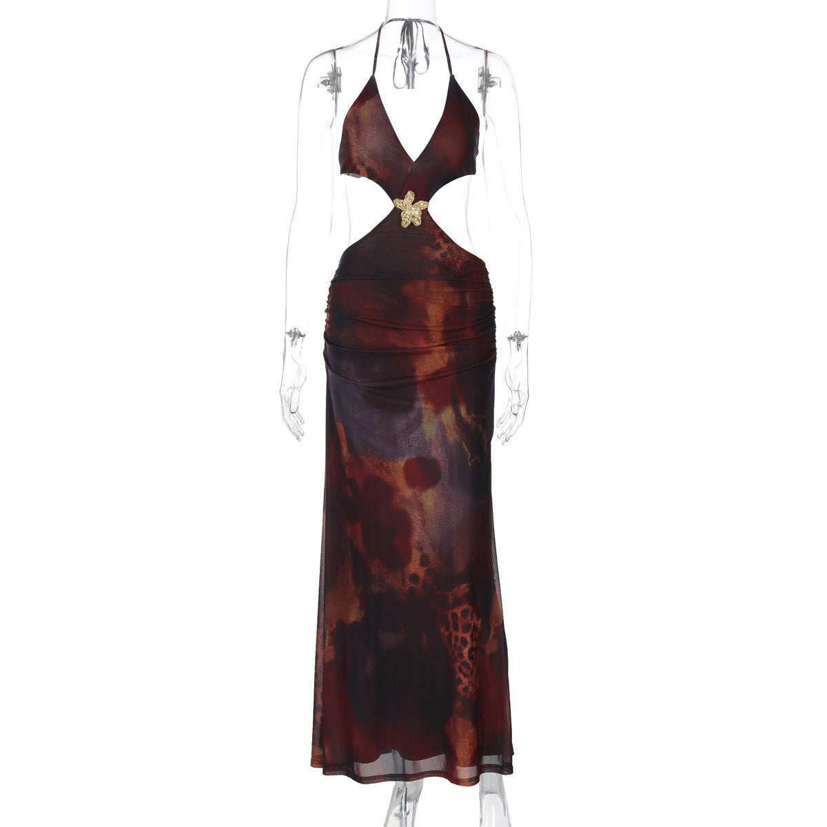 Women Summer Sexy Hollowed Printing Slim Fit Slit Dress