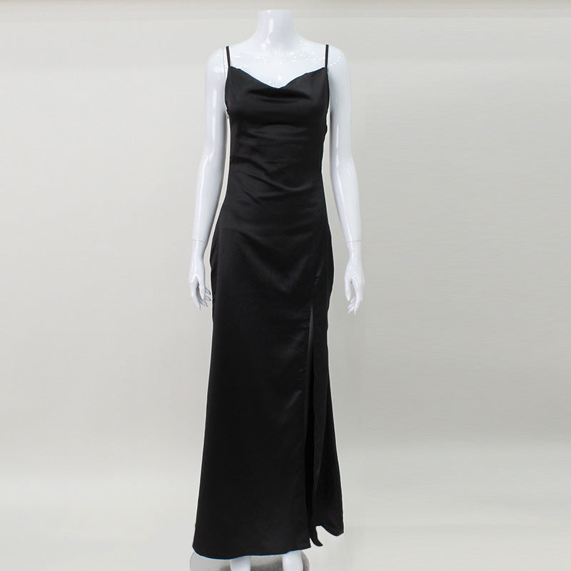 Women Clothing Sexy High Split Cami Dress Sexy Backless Long Satin Dress Evening Dress for Women