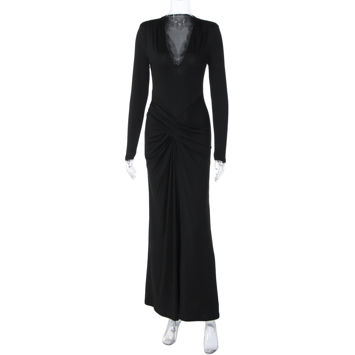 Women Clothing Autumn Slim Waist Twisted Solid Color Long Sleeve Dress Women