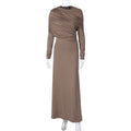 Women Clothing Autumn Fashionable Elegant Slim Fit Crumpled Irregular Asymmetric Solid Color Long Sleeved Dress