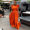 Women Clothing Summer Elegant Ruffle Short Sleeve Round Neck Waist Trimming Long Large Hem Dress