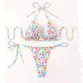 Women Bikini Floral Halter Lace up Swimsuit