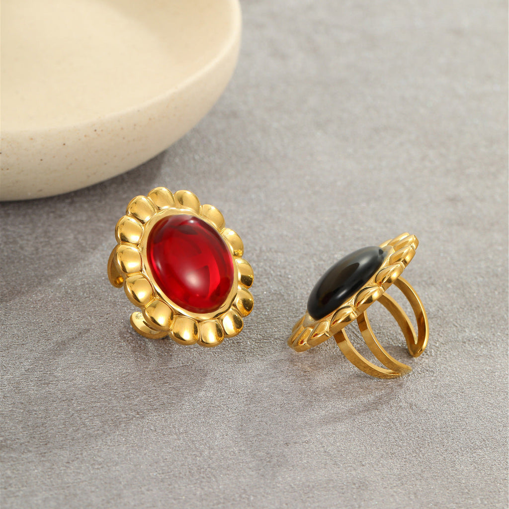 Agate-like Stainless Steel Ring Retro High Sense Affordable Luxury Titanium Steel Ring Jewelry