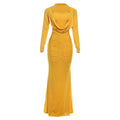 Autumn Winter Women Clothing Fashionable High Grade Solid Color Elegant Pile Collar Sexy Slim Fit Maxi Dress