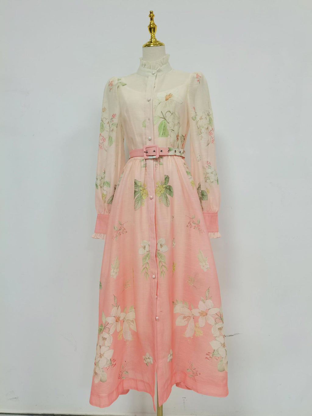 Spring Elegant Retro Lace Collar Lantern Sleeve Waist Slimming High Waist Dress for Women