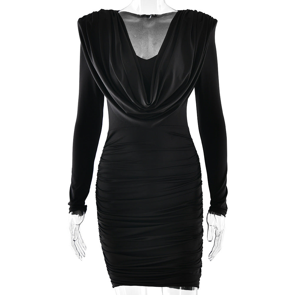 Autumn Winter Wear V neck Low Cut Dress Women Sexy Hip Dress
