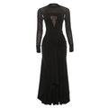 Autumn Winter Women Clothing Sexy Mesh Stitching round Neck See through Hollow Out Cutout Dress Elegant Dress Women