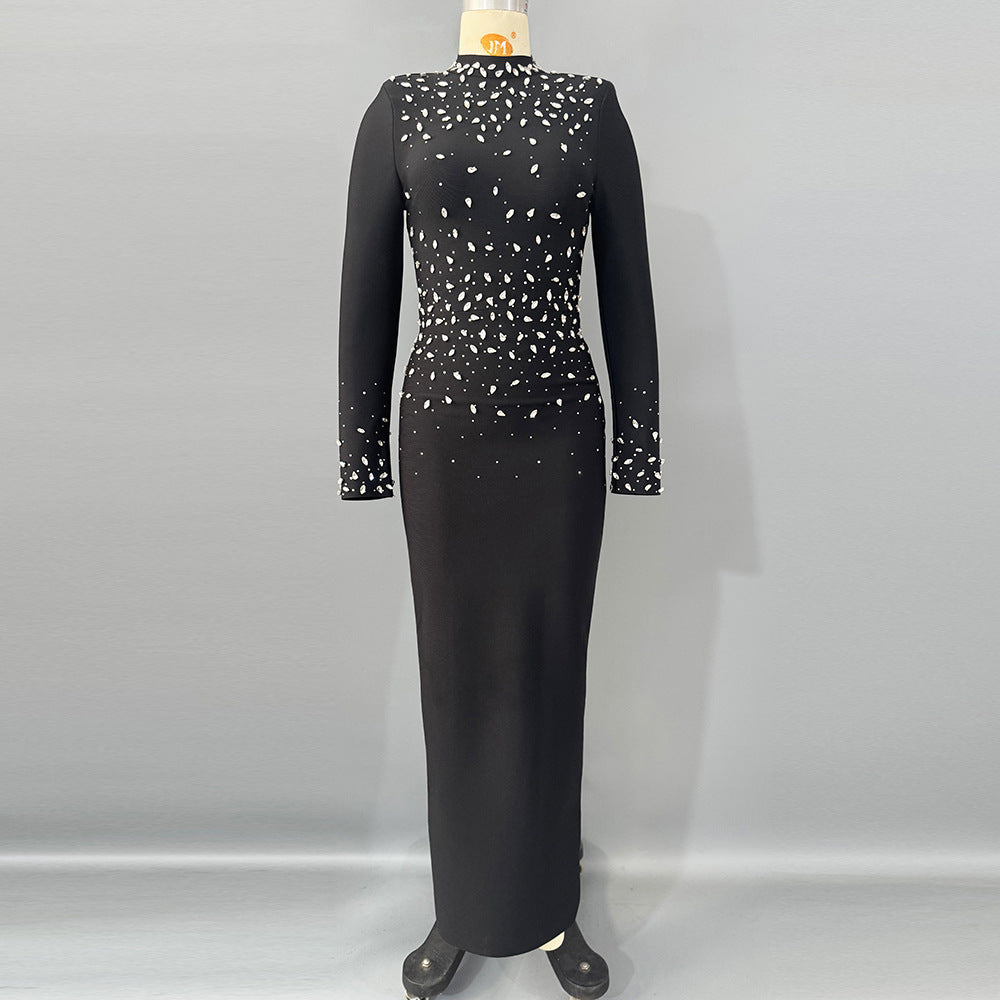 Elegant Long Sleeved Rhinestone Bandage Dress Ladies Cocktail Party Evening Dress