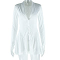 Women Clothing Sexy Solid Color Single Breasted Pleated Deep V Plunge Long Sleeve Dress