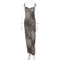 Women Clothing Summer Printed Sexy Backless Slit Strap Dress