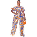 Graceful Puff Sleeve Elegant Ruffled High Waist Straight Leg Pants Women Jumpsuit