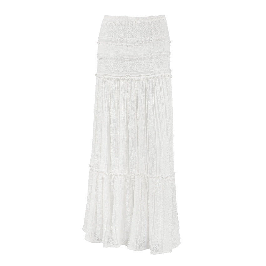 White Lace Casual Vacation A line Skirt Spring Summer Simplicity Lazy Women Clothing