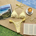 Sexy Floral Embroidery Lace Hollow Out Cutout Split Swimwear Swimsuit Bikini