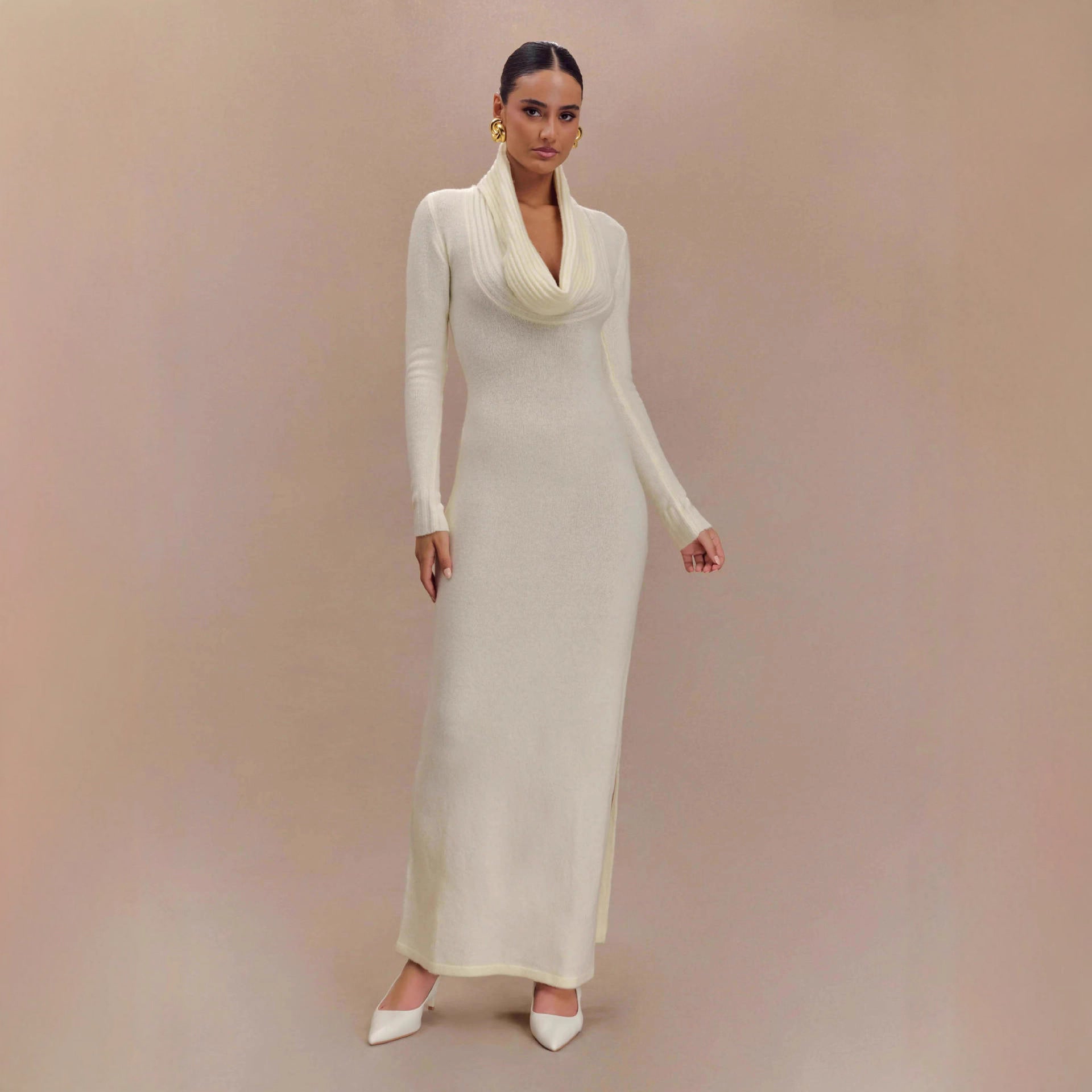 Women Elegant Waist Controlled Long Sleeves Sheath Dress