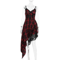 Summer Sling Dark Irregular Asymmetric Stitching Hem Plaid Dress Women