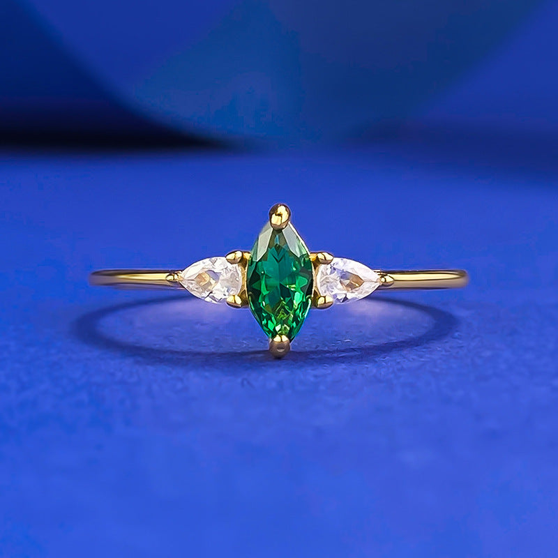 Jewelry Horse Eye Simulation Emerald S925 Sterling Silver Luxury Inlaid Retro Simple Ring