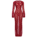Winter Women Clothing Solid Color U Neck Sexy Slim Fit See through Elegant Dress