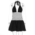 Summer Women Sexy Polka Dot Self Tie Deep V Plunge neck Backless Slim Dress