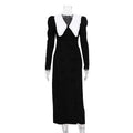 Autumn Winter Women Clothing Trend Black White Contrast Color Split Maxi Dress Doll Collar Long Sleeve French Dress