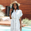 Summer Striped Short-Sleeved Cardigan Single-Breasted Casual Shirtdress Women