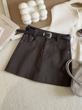 Faux Leather Skirt Women Autumn High Waist Slimming Anti Emptied Hip Bag A line Skirt With a belt included