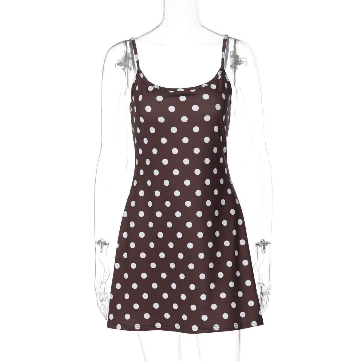 French Women Clothing Winter Printed Polka Dot Slim Fit Slimming Sheath Strap Dress for Women