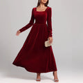 Autumn Winter Red Evening Maxi Dress Pleuche Dress