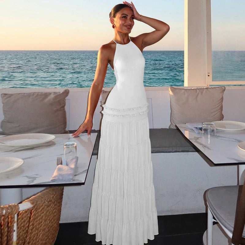 Women Clothing Summer Sexy Backless Halter Pleated Dress Women
