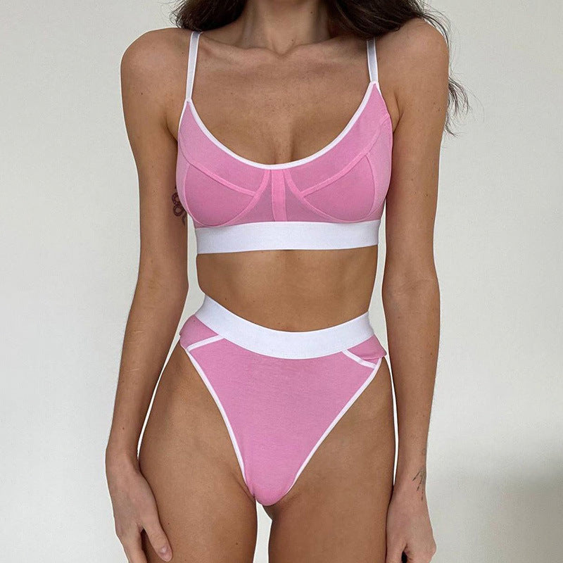 4Summer Women Clothing Contrast Color Adjustable Shoulder Strap V neck Bra Sexy Briefs Sports Underwear Set