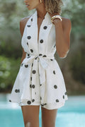 Spring Summer Halter Sleeveless Printed Set Loose Vacation Short Sleeve Two Piece Set for Women