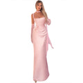Autumn Winter Women Clothing Solid Color Scarf Collar Pleated Sexy Slim Fit Backless Dress for Women