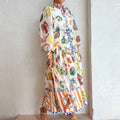 Women Elegant Lantern Sleeve Printed Long Collared Waist Tight Long Sleeve Dress Women