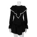 Autumn Bell Sleeve Ruffled Dress for Women Dignified Sense of Design Black Dress