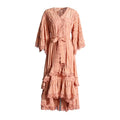 Bohemian Irregular Asymmetric Maxi Dress V neck Bell Sleeve Machine Embroidery Tied Dress Women Summer