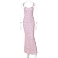 Fresh Sweet Sling Slim Fit Sheath Long Floral Dress Women