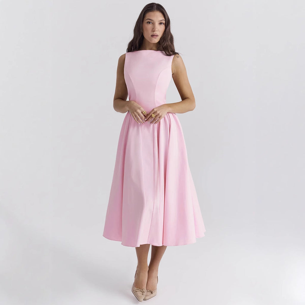 Summer Women Sexy Elegant Backless Solid Color Backless Dress Women