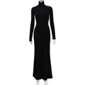 Women Clothing Autumn Winter Sexy Turtleneck Long Sleeve Tight High Waist Dress Solid Color Dress