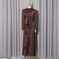 Elegant Palace Light Luxury Formal Dress Women Clothing Autumn Solid Color Diamond Pleated Long Sleeve Dress