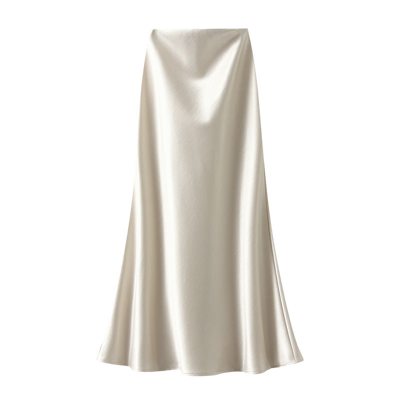 Satin Skirt for Women Autumn Winter High Waist Slimming Fishtail Long Skirt